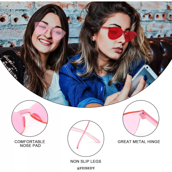 FEISEDY 2 Pack Rimless Round Shaped Sunglasses Women One Piece Transparent Candy Color Cute Glasses B2230Pink  Pink