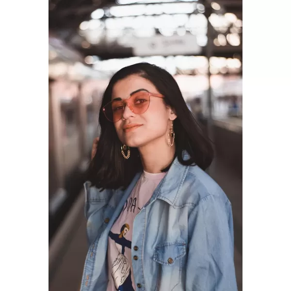 FEISEDY 2 Pack Rimless Round Shaped Sunglasses Women One Piece Transparent Candy Color Cute Glasses B2230Pink  Pink