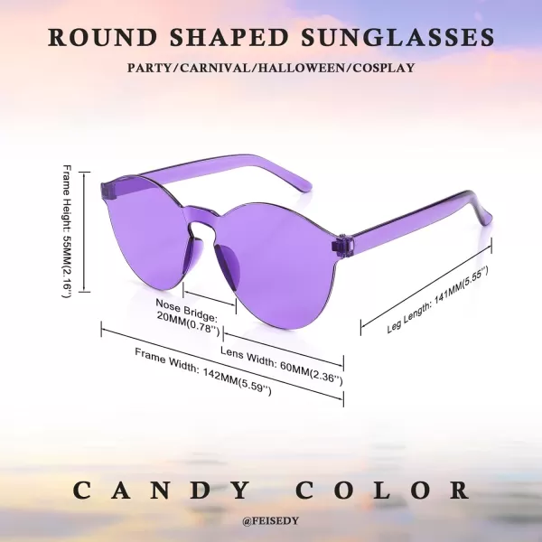 FEISEDY 2 Pack Rimless Round Shaped Sunglasses Women One Piece Transparent Candy Color Cute Glasses B2230Pink  Purple