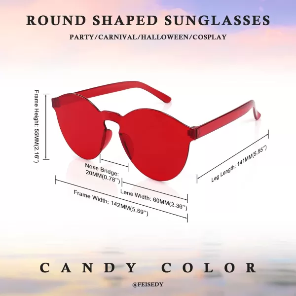 FEISEDY 2 Pack Rimless Round Shaped Sunglasses Women One Piece Transparent Candy Color Cute Glasses B2230Pink  Red