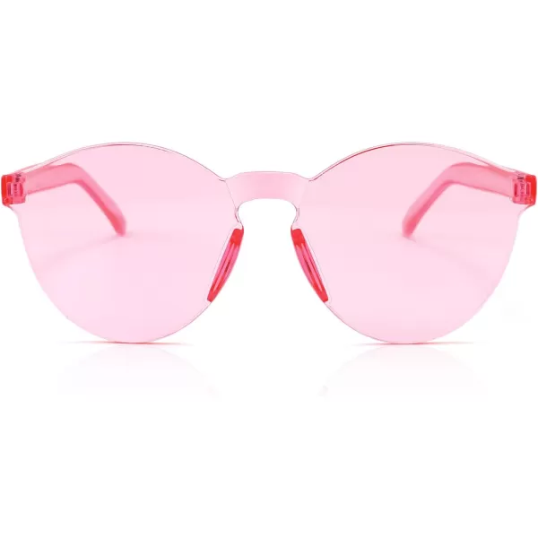 FEISEDY 2 Pack Rimless Round Shaped Sunglasses Women One Piece Transparent Candy Color Cute Glasses B2230Pink  Red