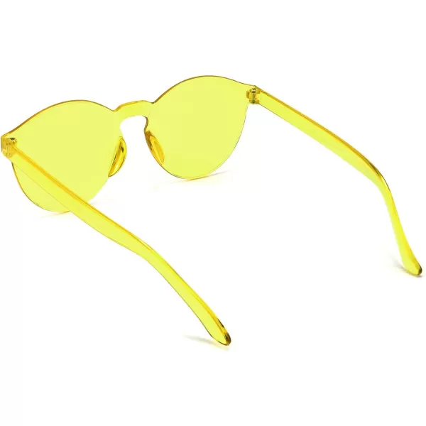 FEISEDY 2 Pack Rimless Round Shaped Sunglasses Women One Piece Transparent Candy Color Cute Glasses B2230Pink yellow