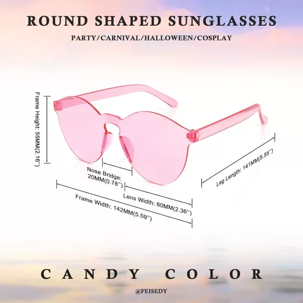 FEISEDY 2 Pack Rimless Round Shaped Sunglasses Women One Piece Transparent Candy Color Cute Glasses B2230Pink yellow