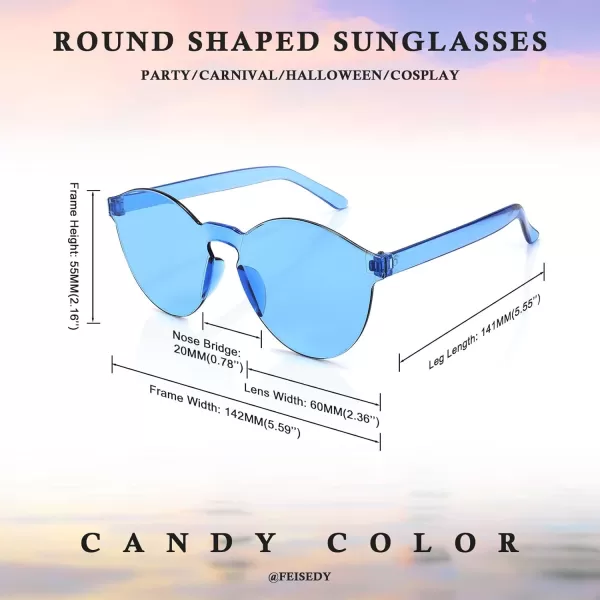 FEISEDY 2 Pack Rimless Round Shaped Sunglasses Women One Piece Transparent Candy Color Cute Glasses B2230Red  Blue
