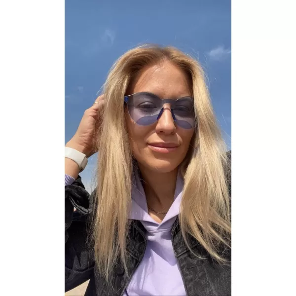 FEISEDY 2 Pack Rimless Round Shaped Sunglasses Women One Piece Transparent Candy Color Cute Glasses B2230Red  Blue