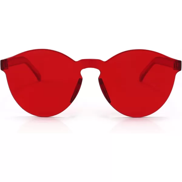 FEISEDY 2 Pack Rimless Round Shaped Sunglasses Women One Piece Transparent Candy Color Cute Glasses B2230Red  Blue