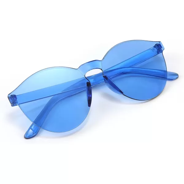 FEISEDY 2 Pack Rimless Round Shaped Sunglasses Women One Piece Transparent Candy Color Cute Glasses B2230Red  Blue