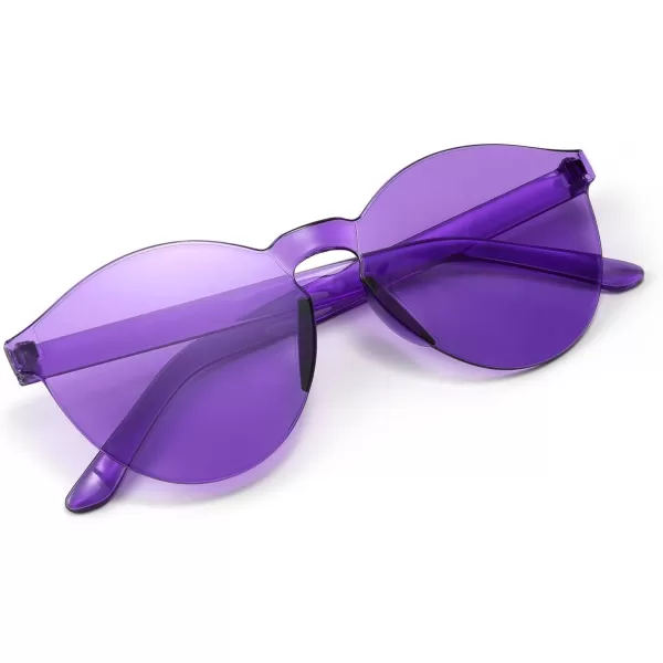 FEISEDY 2 Pack Rimless Round Shaped Sunglasses Women One Piece Transparent Candy Color Cute Glasses B2230Red  Purple