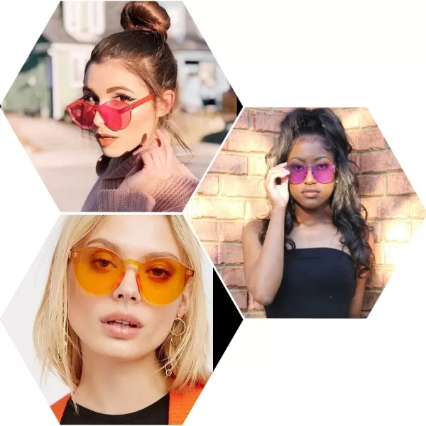 FEISEDY 2 Pack Rimless Round Shaped Sunglasses Women One Piece Transparent Candy Color Cute Glasses B2230Red  Red