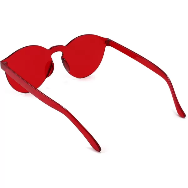 FEISEDY 2 Pack Rimless Round Shaped Sunglasses Women One Piece Transparent Candy Color Cute Glasses B2230Red  Red