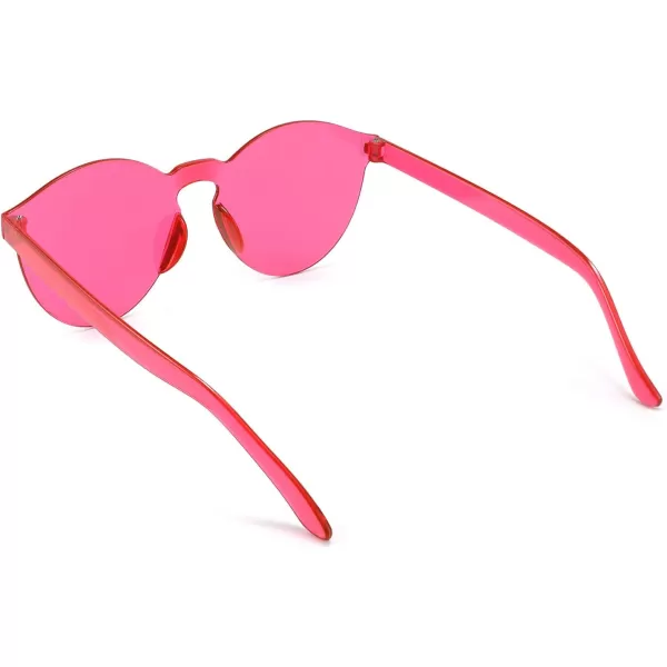 FEISEDY 2 Pack Rimless Round Shaped Sunglasses Women One Piece Transparent Candy Color Cute Glasses B2230Rose Red  Red