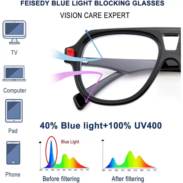 FEISEDY Aviator Frame Glasses for Women Men Blue Light Blocking Glasses Anti Glare Computer Eyeglasses B0039Black