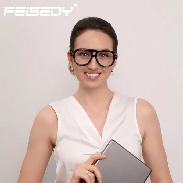 FEISEDY Aviator Frame Glasses for Women Men Blue Light Blocking Glasses Anti Glare Computer Eyeglasses B0039Black
