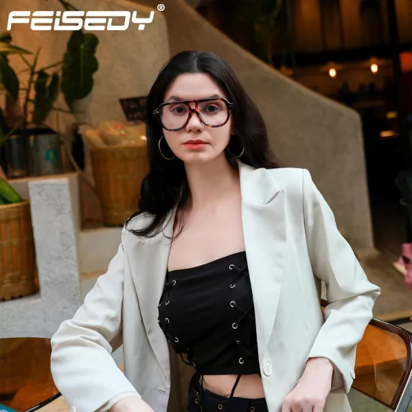 FEISEDY Aviator Frame Glasses for Women Men Blue Light Blocking Glasses Anti Glare Computer Eyeglasses B0039Leopard
