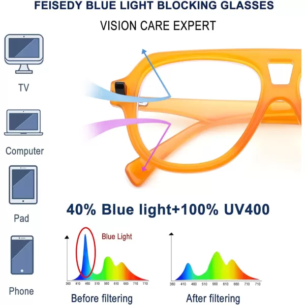 FEISEDY Aviator Frame Glasses for Women Men Blue Light Blocking Glasses Anti Glare Computer Eyeglasses B0039Orange