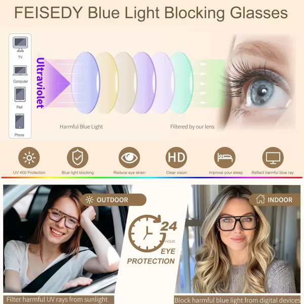 FEISEDY Blue Light Blocking Glasses Aviator Frame Computer ReadingGamingTVPhones Glasses for Women Men B0165Black Frame