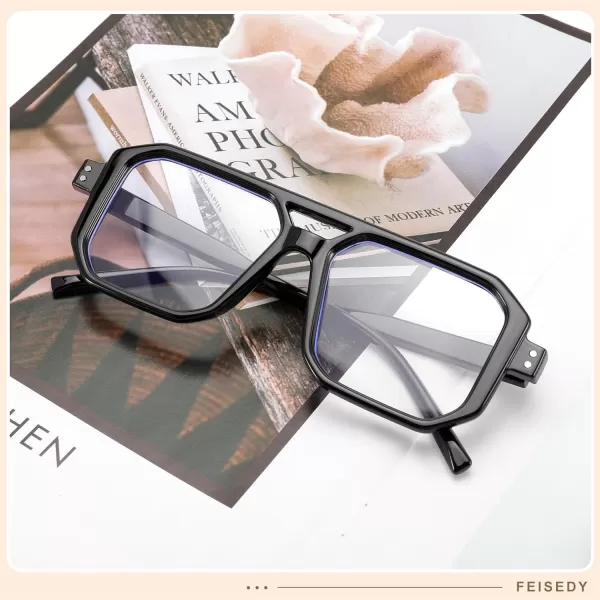 FEISEDY Blue Light Blocking Glasses Aviator Frame Computer ReadingGamingTVPhones Glasses for Women Men B0165Black Frame