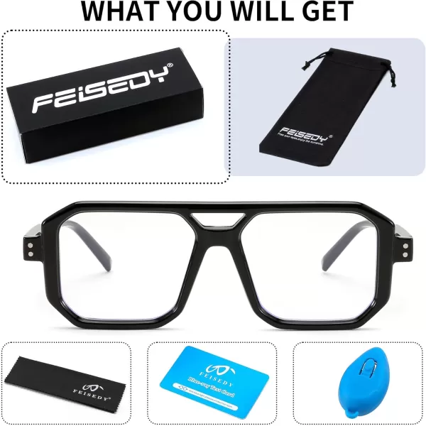 FEISEDY Blue Light Blocking Glasses Aviator Frame Computer ReadingGamingTVPhones Glasses for Women Men B0165Black Frame