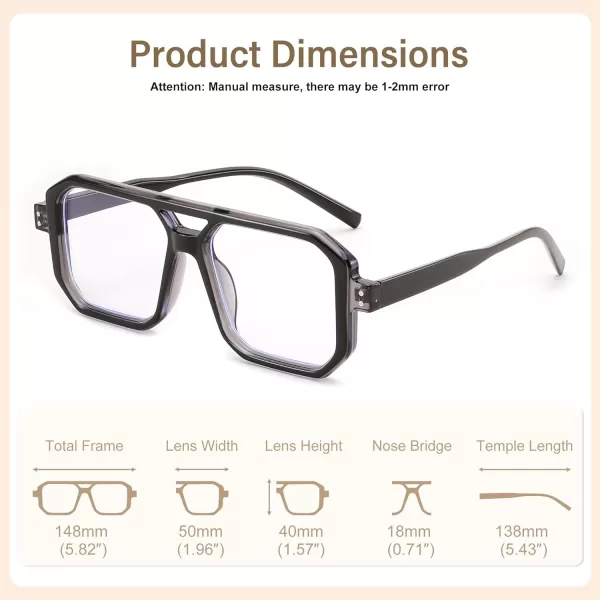 FEISEDY Blue Light Blocking Glasses Aviator Frame Computer ReadingGamingTVPhones Glasses for Women Men B0165Black Grey Frame