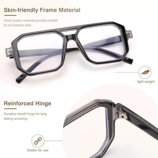 FEISEDY Blue Light Blocking Glasses Aviator Frame Computer ReadingGamingTVPhones Glasses for Women Men B0165Black Grey Frame