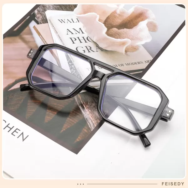 FEISEDY Blue Light Blocking Glasses Aviator Frame Computer ReadingGamingTVPhones Glasses for Women Men B0165Black Grey Frame