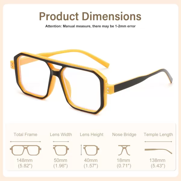 FEISEDY Blue Light Blocking Glasses Aviator Frame Computer ReadingGamingTVPhones Glasses for Women Men B0165Black Yellow Frame