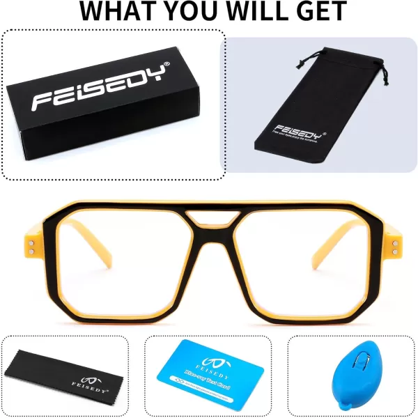 FEISEDY Blue Light Blocking Glasses Aviator Frame Computer ReadingGamingTVPhones Glasses for Women Men B0165Black Yellow Frame