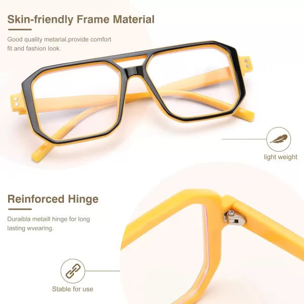 FEISEDY Blue Light Blocking Glasses Aviator Frame Computer ReadingGamingTVPhones Glasses for Women Men B0165Black Yellow Frame