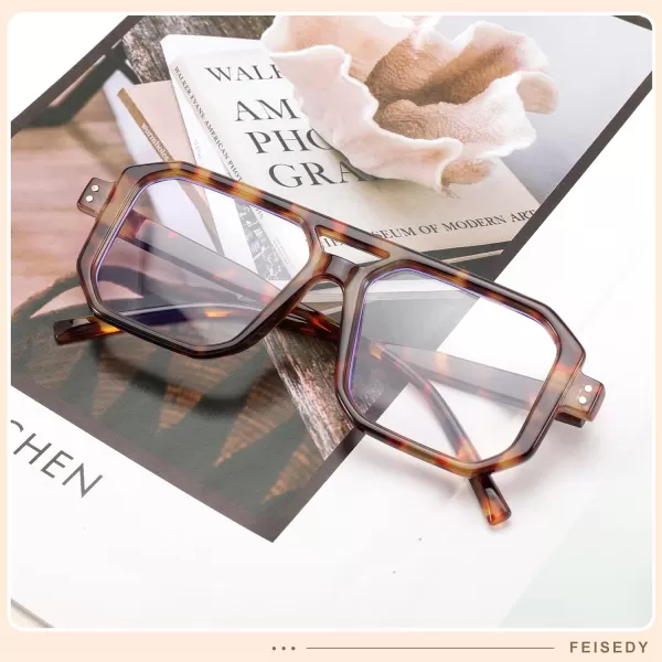 FEISEDY Blue Light Blocking Glasses Aviator Frame Computer ReadingGamingTVPhones Glasses for Women Men B0165Leopard Frame