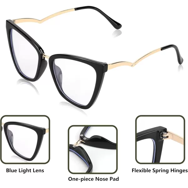 FEISEDY Blue Light Blocking Glasses Computer Glasses Women Men Fashion Cateye Glasses B2914001 Black Frame