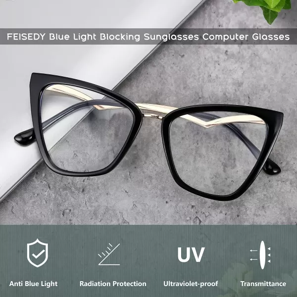 FEISEDY Blue Light Blocking Glasses Computer Glasses Women Men Fashion Cateye Glasses B2914001 Black Frame
