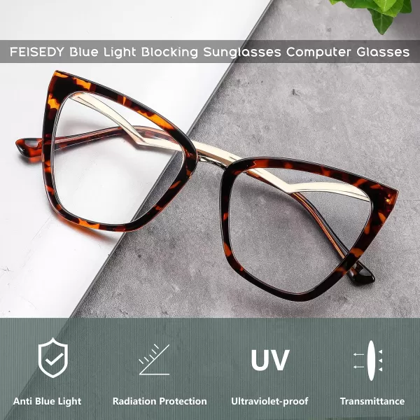 FEISEDY Blue Light Blocking Glasses Computer Glasses Women Men Fashion Cateye Glasses B2914002 Leopard Frame