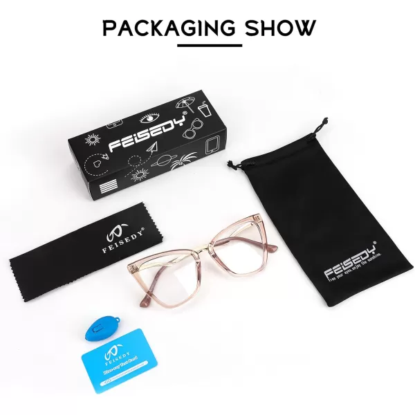 FEISEDY Blue Light Blocking Glasses Computer Glasses Women Men Fashion Cateye Glasses B2914003 Champagne Frame