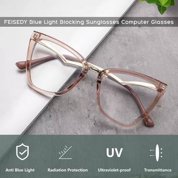 FEISEDY Blue Light Blocking Glasses Computer Glasses Women Men Fashion Cateye Glasses B2914003 Champagne Frame