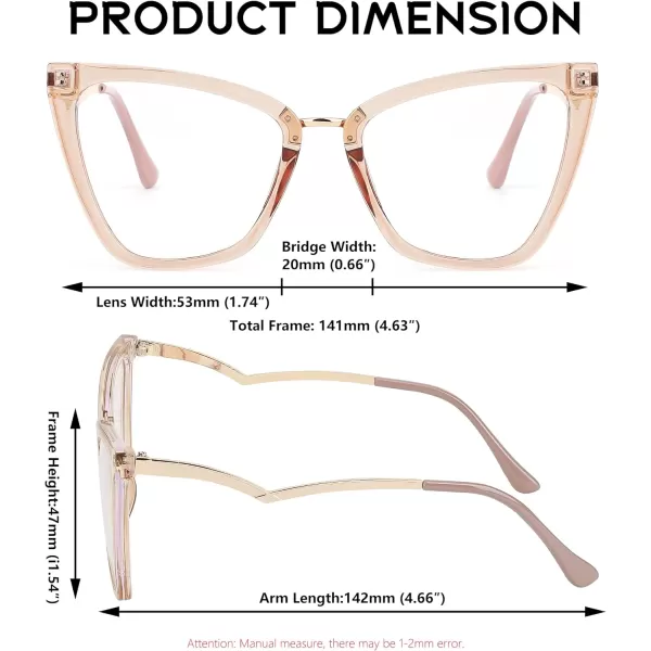 FEISEDY Blue Light Blocking Glasses Computer Glasses Women Men Fashion Cateye Glasses B2914003 Champagne Frame