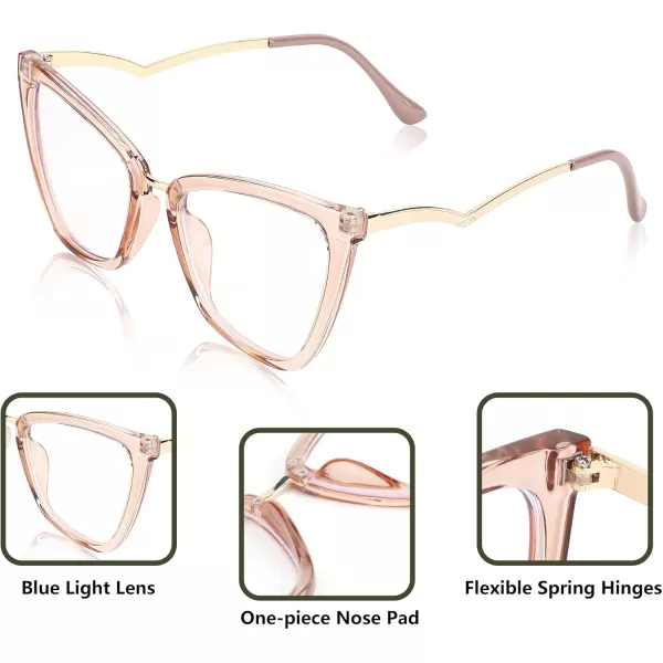 FEISEDY Blue Light Blocking Glasses Computer Glasses Women Men Fashion Cateye Glasses B2914003 Champagne Frame