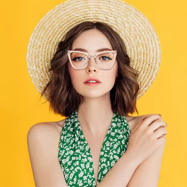FEISEDY Blue Light Blocking Glasses Computer Glasses Women Men Fashion Cateye Glasses B2914003 Champagne Frame