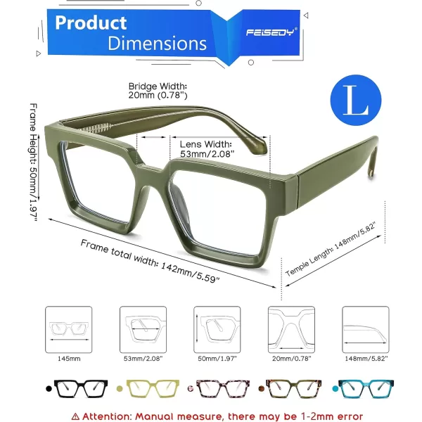 FEISEDY Blue Light Blocking Glasses for Women Men TR Retro Square Anti Eyestrain Glasses Rectangle Chic Look Frame B0037002  Green