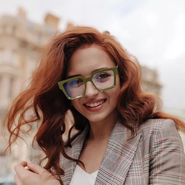 FEISEDY Blue Light Blocking Glasses for Women Men TR Retro Square Anti Eyestrain Glasses Rectangle Chic Look Frame B0037002  Green