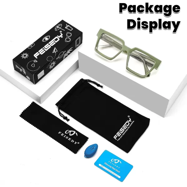 FEISEDY Blue Light Blocking Glasses for Women Men TR Retro Square Anti Eyestrain Glasses Rectangle Chic Look Frame B0037002  Green