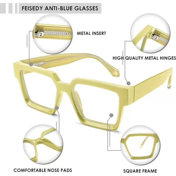FEISEDY Blue Light Blocking Glasses for Women Men TR Retro Square Anti Eyestrain Glasses Rectangle Chic Look Frame B0037003  Yellow