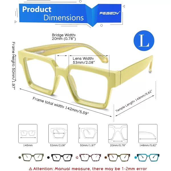 FEISEDY Blue Light Blocking Glasses for Women Men TR Retro Square Anti Eyestrain Glasses Rectangle Chic Look Frame B0037003  Yellow