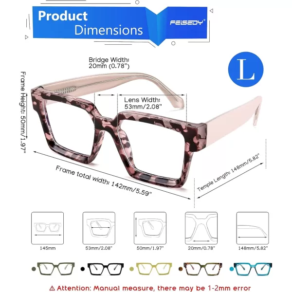 FEISEDY Blue Light Blocking Glasses for Women Men TR Retro Square Anti Eyestrain Glasses Rectangle Chic Look Frame B0037004  Pink Leopard