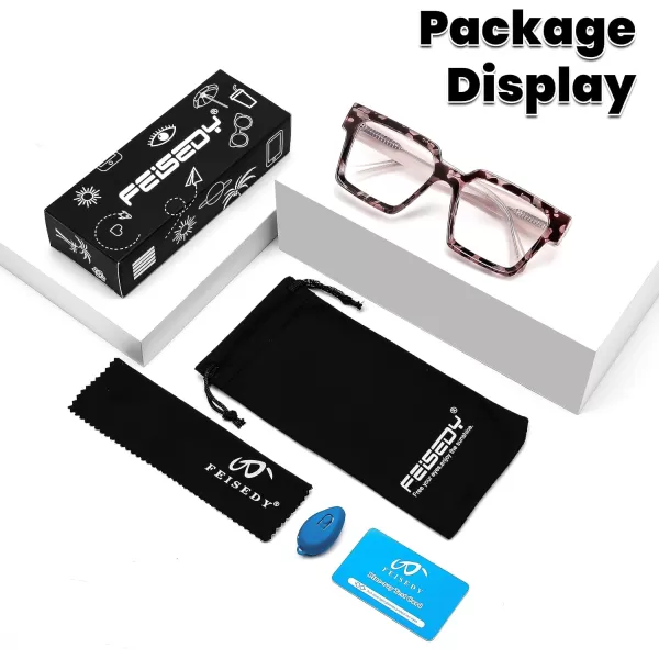 FEISEDY Blue Light Blocking Glasses for Women Men TR Retro Square Anti Eyestrain Glasses Rectangle Chic Look Frame B0037004  Pink Leopard