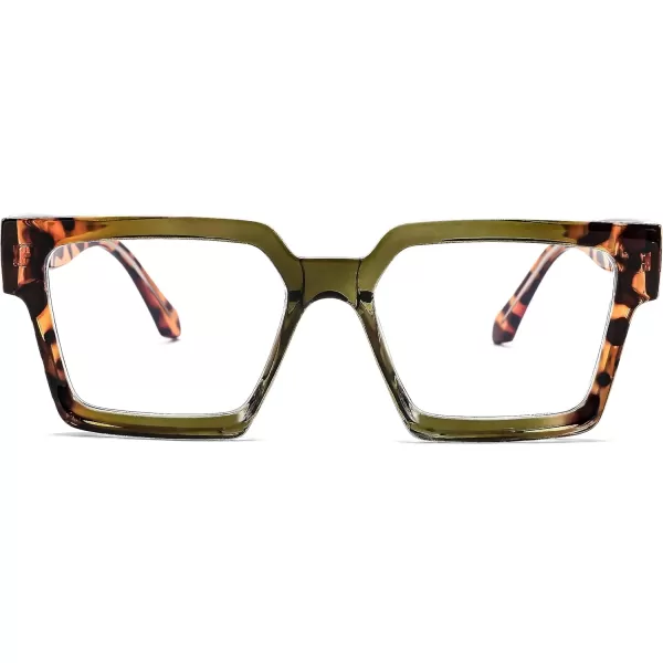 FEISEDY Blue Light Blocking Glasses for Women Men TR Retro Square Anti Eyestrain Glasses Rectangle Chic Look Frame B0037005  Green Leopard