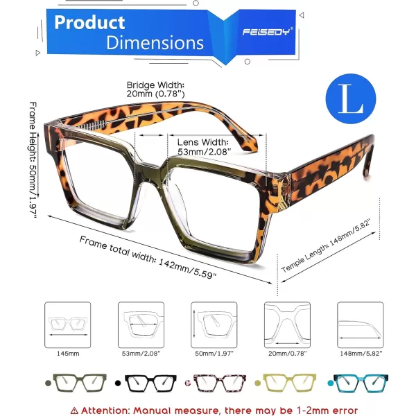 FEISEDY Blue Light Blocking Glasses for Women Men TR Retro Square Anti Eyestrain Glasses Rectangle Chic Look Frame B0037005  Green Leopard