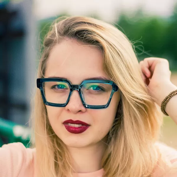 FEISEDY Blue Light Blocking Glasses for Women Men TR Retro Square Anti Eyestrain Glasses Rectangle Chic Look Frame B0037006  Blue
