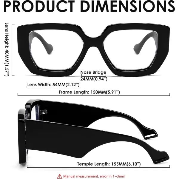 FEISEDY Blue Light Glasses for Women Oversized Square Thick Frame Computer Eyeglass Anti Eyestrain B4129Black