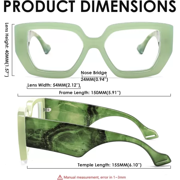 FEISEDY Blue Light Glasses for Women Oversized Square Thick Frame Computer Eyeglass Anti Eyestrain B4129Green