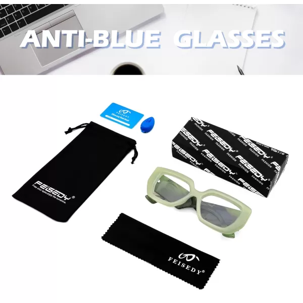 FEISEDY Blue Light Glasses for Women Oversized Square Thick Frame Computer Eyeglass Anti Eyestrain B4129Green